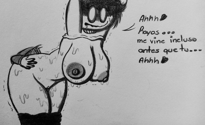 alan_bean_(krala_ulti) arms_behind_head ass ass_eating bending_over big_breasts black_hair breasts heart krala_ulti nightmare_waifu nipples pants_down pussy shirt_up short_hair text