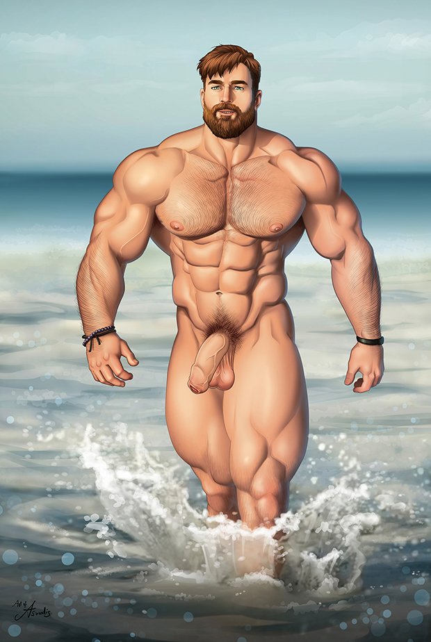 1boy abs asmodis_(artist) balls ballsack beard beefy big_cock big_penis body_hair brown_hair chest_hair daddy dangling_testicles daniel_(asmodis) dilf facial_hair foreskin huge_cock human in_water intact long_foreskin low_hanging_balls male male_nipples male_only male_pubic_hair manly mature_male muscles muscular_male mustache nude_male ocean outdoors outside pecs penis scrotum semi-erect testicles twitter_user_oc uncut unretracted_foreskin veiny_penis