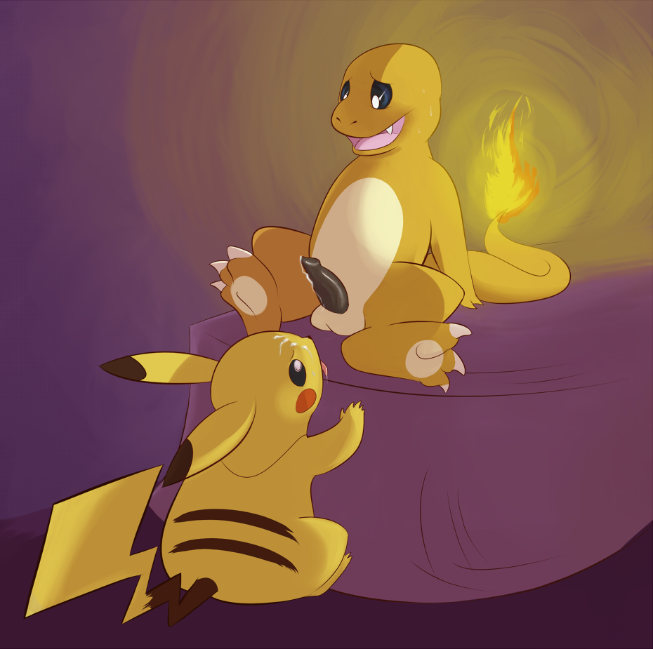 charmander color fire fur furry furry_only furry_tail interspecies larvitar_(artist) male male_only multiple_males nintendo pikachu pokémon_(species) pokemon pokemon_rgby tail tail_fire yaoi