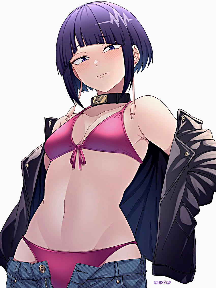 1girls, animal collar, bikini, female, kyoka jiro, my hero academia, purple bikini, purple hair, purple-haired female