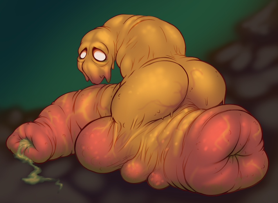 ass asshole big_ass blob body_horror brown_body butt faceless great_soft_jelly_thing green_liquid horror hyper hyper_anus hyper_penis i_have_no_mouth_and_i_must_scream literature monster nightmare_fuel nightmare_husbando penis red_penis sad secretions solo swollen_anus swollen_penis ted_(ihnmaims) transformation veiny warts what white_eyes yowesephth