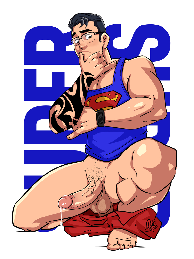 boner bottomless dc erect_penis erection hard_on heavy_balls lad male male_only muscles muscular muscular_male precum precum_drip spread_legs superman_(cosplay) tattoos uncut veiny_penis velgaty