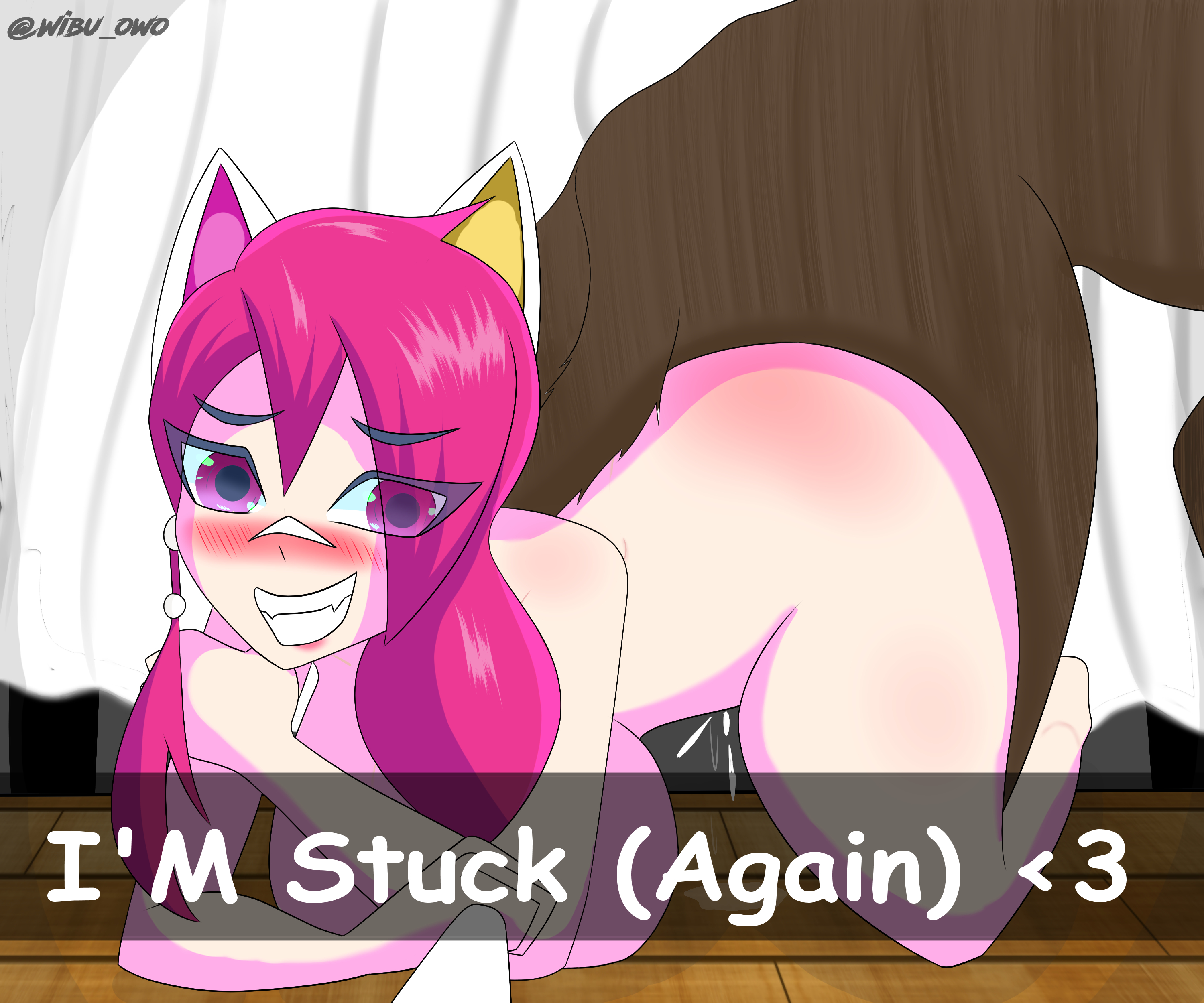 canine, cat ears, cat girl, catgirl, erisa (fortnite), fantasywibuowo, female, fortnite, fortnite: battle royale, knotting, pink eyes, pink hair, smile, smiling, zoophilia