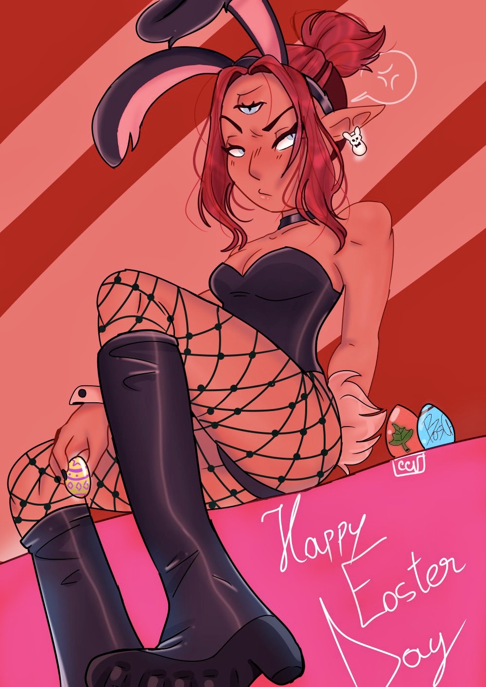 artist request, ass, blush, boots, boscha, bunny ears, bunnysuit, disney, disney channel, eggs, female, female only, playboy bunny, solo, source request, straight hair, tagme (artist), the owl house