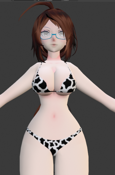 1girls 3d bra cow_print cute female pally pallys_cafe panties solo twitch underwear