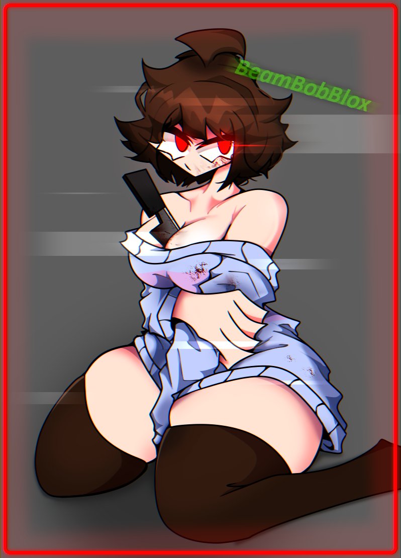 1girls 2023 2d beambobblox brown_hair female female_frisk female_only frisk frisk_au grey_background human human_female human_only knife looking_at_viewer red_eyes rosy_cheeks small_breasts solo solo_female tagme thick_thighs underswap undertale undertale_(series) undertale_au undertale_fanfiction