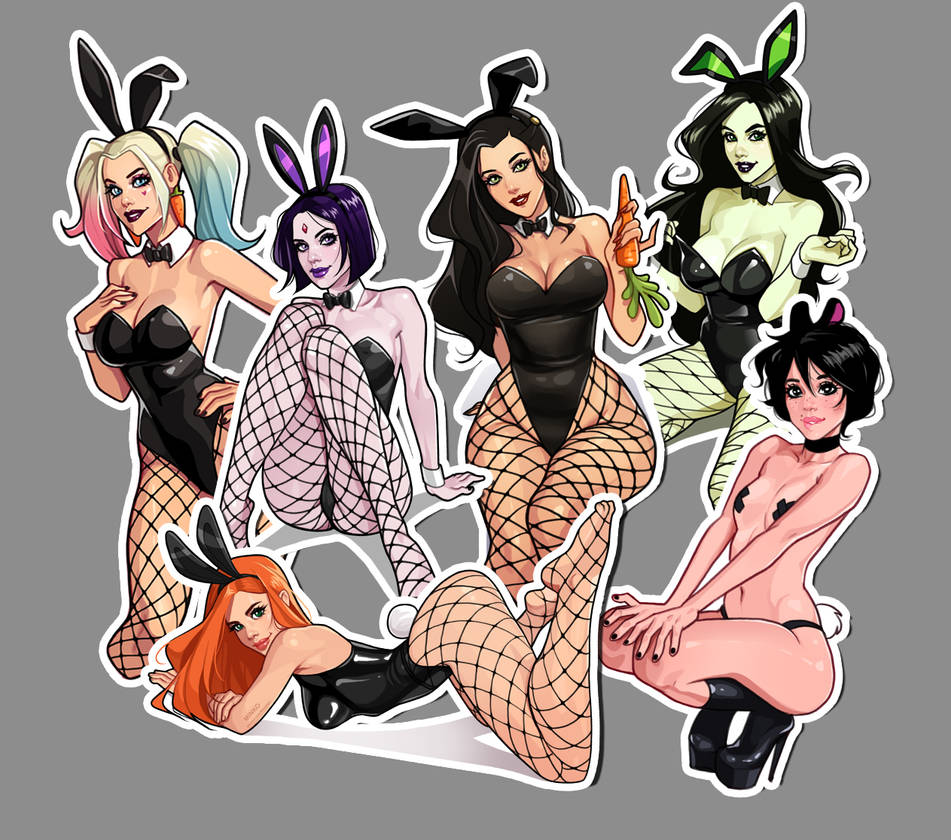 6girls, asami sato, athletic, athletic female, avatar legends, batman (series), big breasts, black hair, breasts, buffy (minko), bunny ears, bunny tail, bunnysuit, busty, cambion, carrot, cleavage, clothing, crossover, curvaceous, curvy, curvy figure, cute, dc, dc comics, demon, demon girl, digital drawing, digital media, disney, disney channel, eyebrows, eyelashes, eyes, female, female focus, female only, fishnets, fit, fit female, goth, goth girl, green body, green skin, grey body, grey skin, grey-skinned female, group, hair, half demon, harley quinn, hips, hourglass figure, human, humanoid, kim possible, kimberly ann possible, large breasts, latex, legs, light skin, light-skinned female, lips, long hair, medium breasts, minko, multiple females, multiple girls, nickelodeon, no shoes, olena minko, original, original character, pale skin, pale-skinned female, purple eyes, purple hair, rachel roth, raven (dc), red hair, shego, short hair, slim, slim waist, small breasts, sorceress, superhero, superheroine, teen titans, the legend of korra, thick, thick legs, thick thighs, thighs, upper body, villain, villainess, voluptuous, waist, wide hips, year of the rabbit