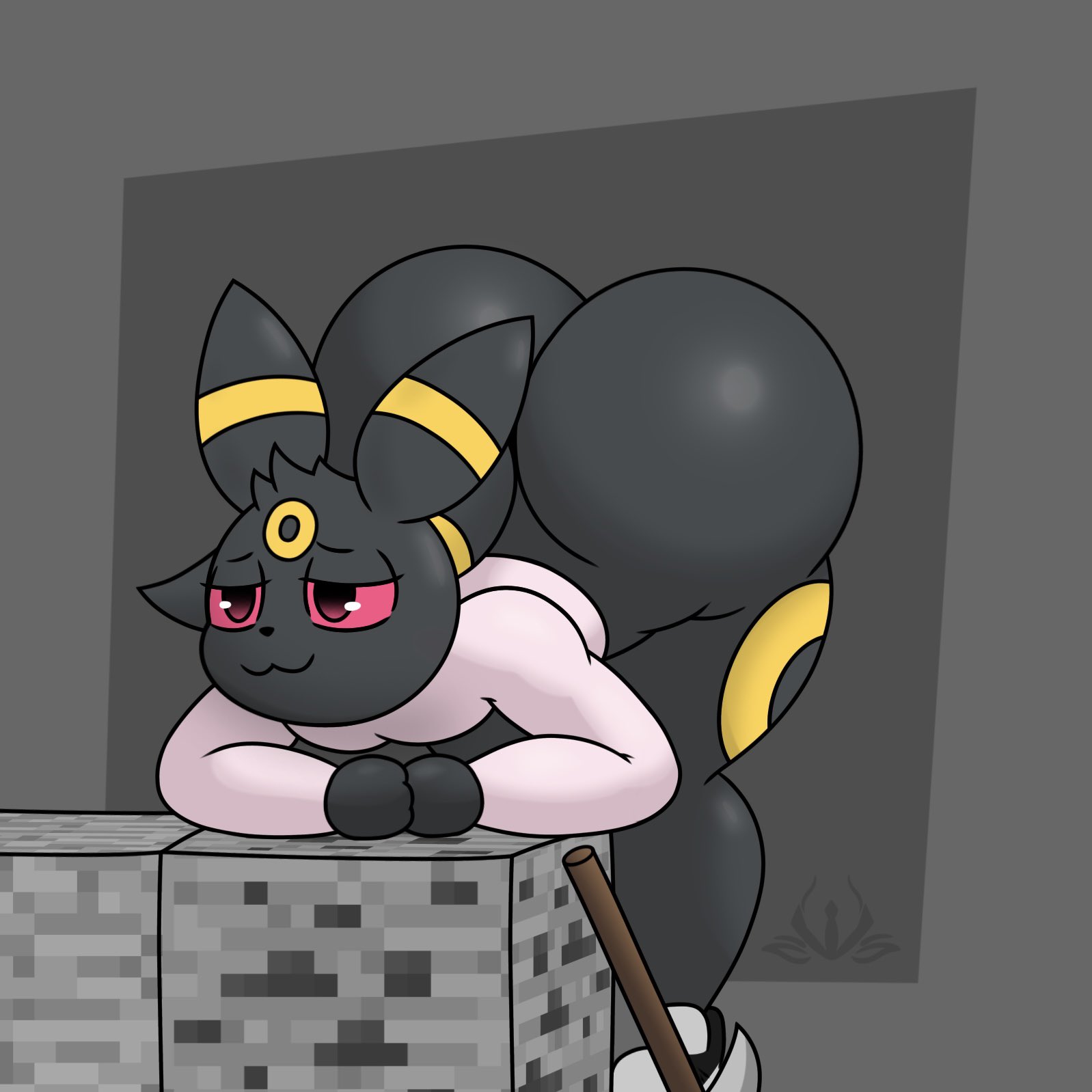 anthro, ass, big ass, big butt, bubble ass, bubble butt, eeveelution, front view, huge ass, humanoid, looking at viewer, minecraft, nicole (lewd nicole), pokemon, pokemon (species), scorbooty (artist), umbreon