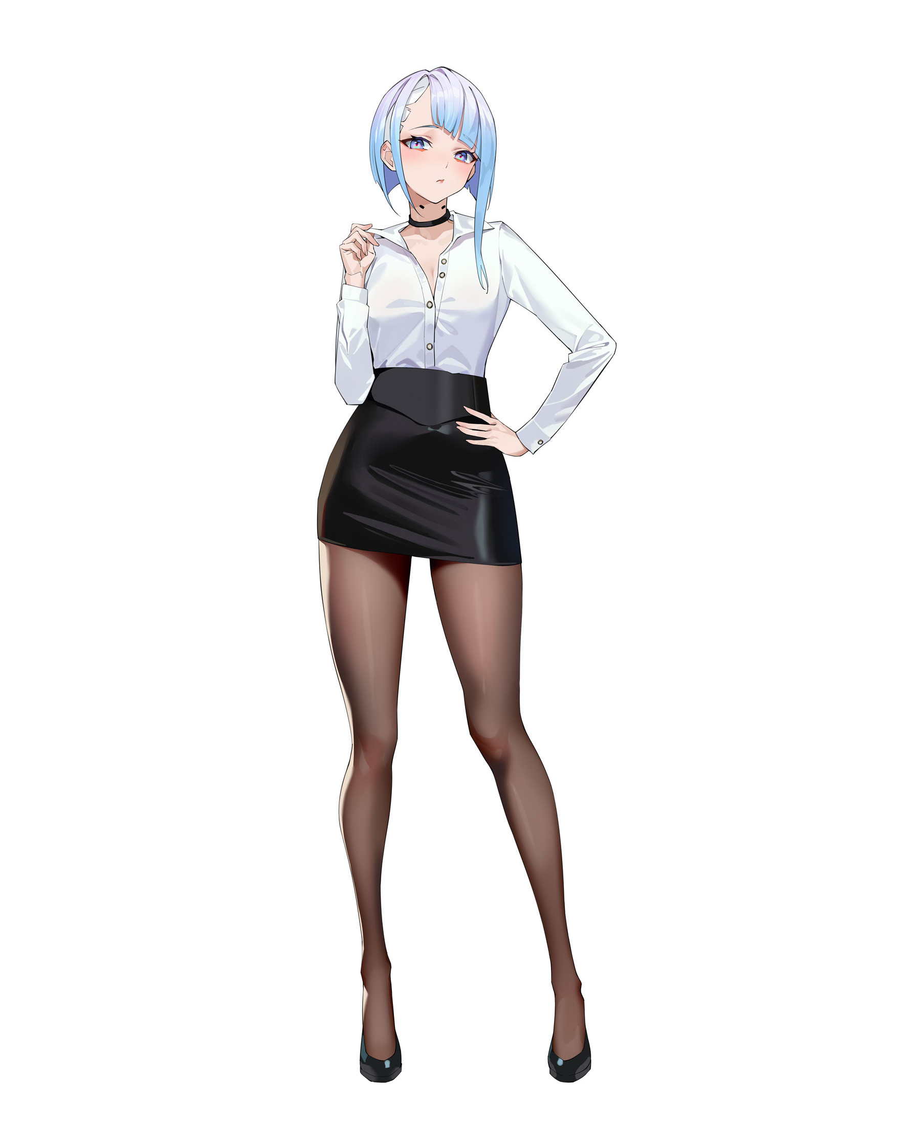 1girls, cd projekt red, cyberpunk 2077, cyberpunk: edgerunners, female, female only, heels, high heels, legwear, lucyna kushinada, pantyhose, pencil skirt, secretary, skirt, stockings, studio trigger, tagme