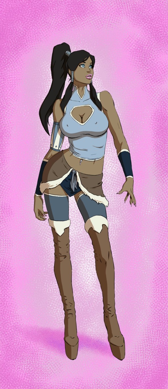 1girls, avatar legends, belly, belly button, bimbo, bimbo body, bimbo lip, bimbo lips, bimbofication, bimbofied, blue eyes, breasts, clothing, dark hair, dark skin, dark-skinned female, erect nipples, erect nipples under clothes, female, female focus, female only, fenris comix, high heel boots, high heels, korra, long hair, medium breasts, nail polish, nickelodeon, nipples, pink lipstick, platform heels, simple background, solo, solo female, solo focus, standing, stockings, the avatar, the legend of korra, water tribe