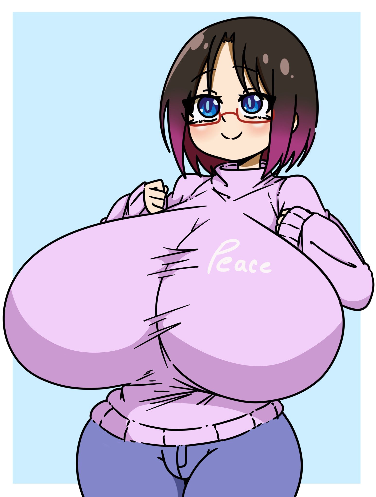 1girls, black hair, breasts, breasts bigger than head, elma (dragon maid), female, female only, huge breasts, inakotho, kobayashi-san chi no maidragon, miss kobayashi's dragon maid, pink clothing, purple hair, solo, top heavy