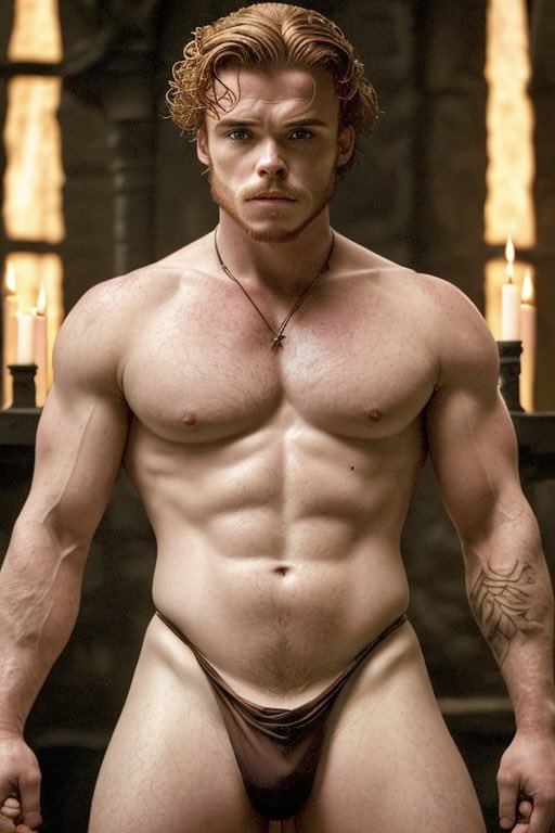 3d 3d_(artwork) abs ai_generated biceps bulge bulging_biceps game_of_thrones gooeyvision looking_at_viewer male male_only muscles muscular muscular_male pecs robb_stark smooth_chest smooth_skin solo_male tattoos thong