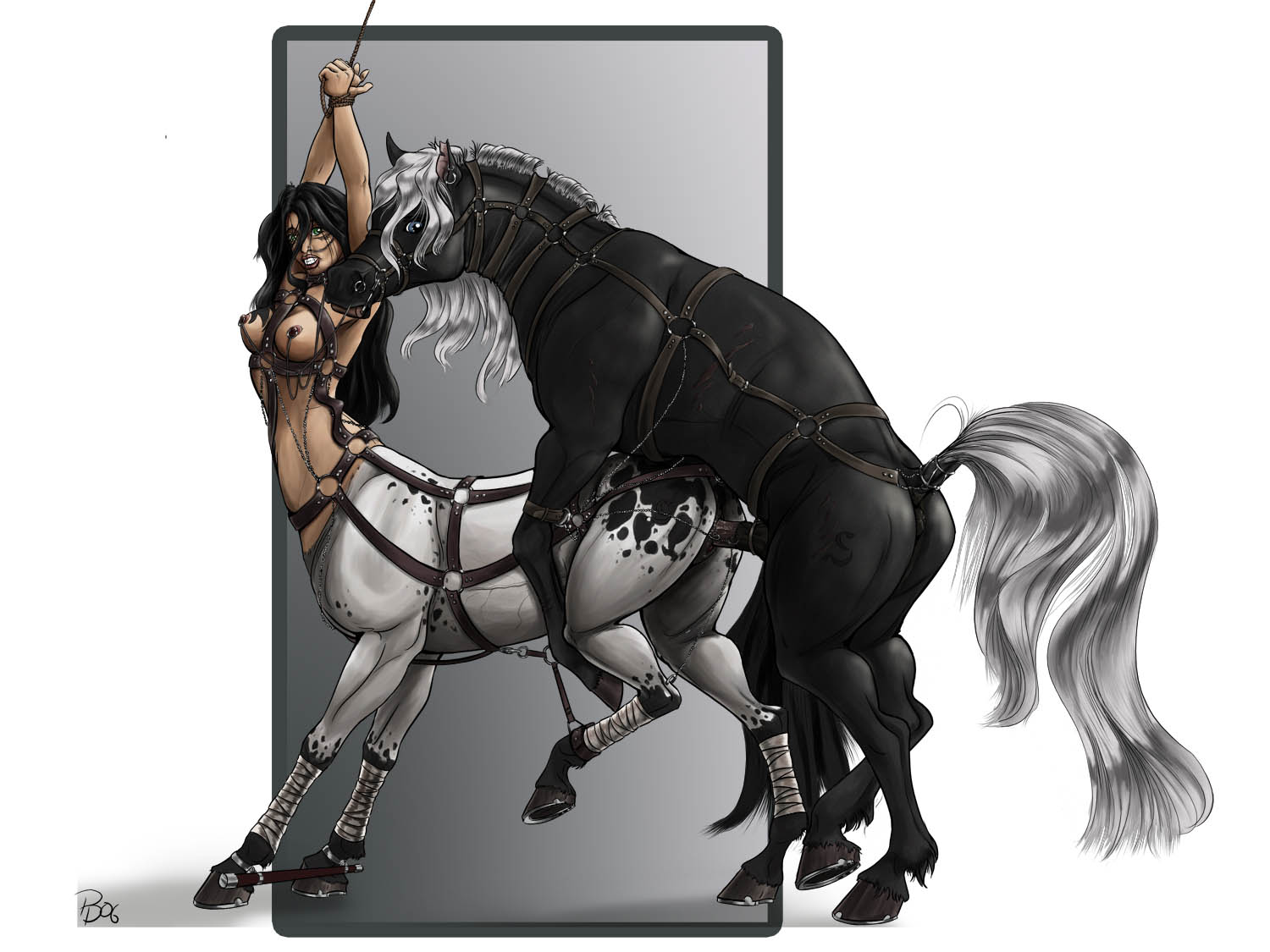 arms up, bondage, bound, bound wrists, breasts, centaur, female, femsub, from behind, furry, horse, interspecies, male, penis, rape, restrained, rope bondage, sex, straight, taur, tied up, zoophilia
