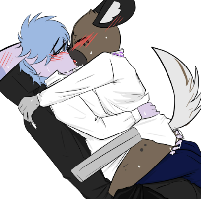 2023 2boys aggressive_retsuko aggretsuko animal_ears animal_tail blush chair chair_position fur furry furry_only gay grabbing_ass grabbing_chair grabbing_hips haida haida_(aggretsuko) lap_together male male_only non-human saliva sanrio smooth_fur tadano_(aggretsuko) tail yaoi