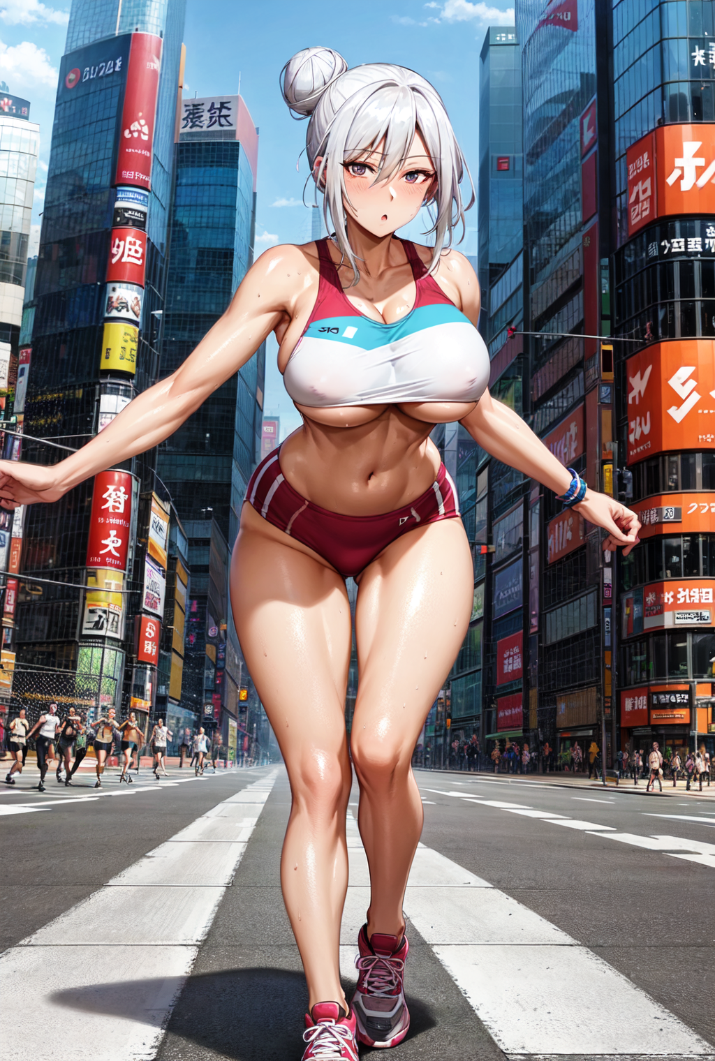 1girls ai_generated cityscape curvaceous curvy_body curvy_female curvy_figure hi_res jogging marathon seductive_eyes seductive_look stable_diffusion voluptuous voluptuous_female