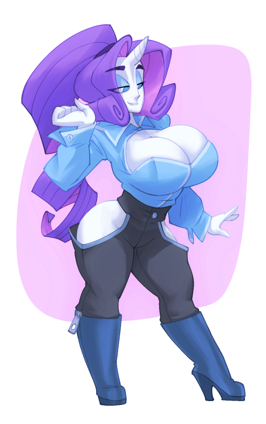 alternate species, bedroom eyes, big breasts, bigdad, boots, breasts, cleavage, cleavage cutout, clothed, clothing, equid, equine, female, footwear, friendship is magic, fur, hair, hasbro, high heeled boots, high heels, horn, huge breasts, humanoid, humanoidized, mammal, my little pony, narrowed eyes, purple hair, rarity (mlp), seductive, solo, unicorn, white body, white fur, wide hips