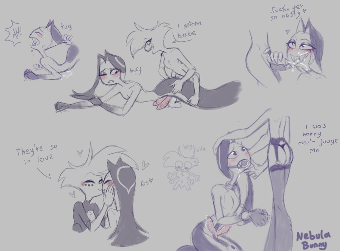 angel_dust_(hazbin_hotel) blowjob bondage dildo hazbin_hotel lingerie male/male male_only naughty_nebby nebulabunny sir_pentious_(hazbin_hotel) vivienne_medrano wholesome