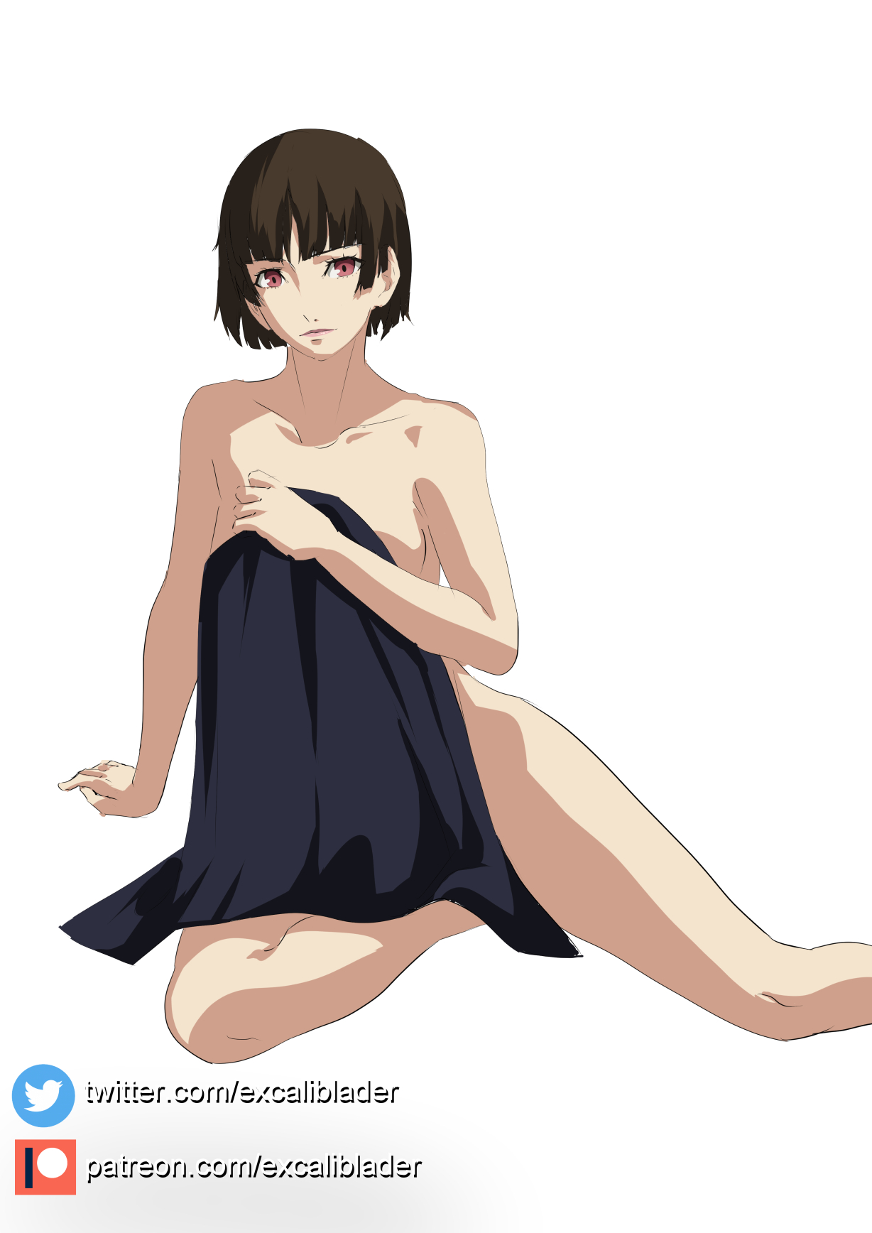 atlus, breasts, excaliblader, female, female only, makoto niijima, naked, nude, persona, persona 5, solo