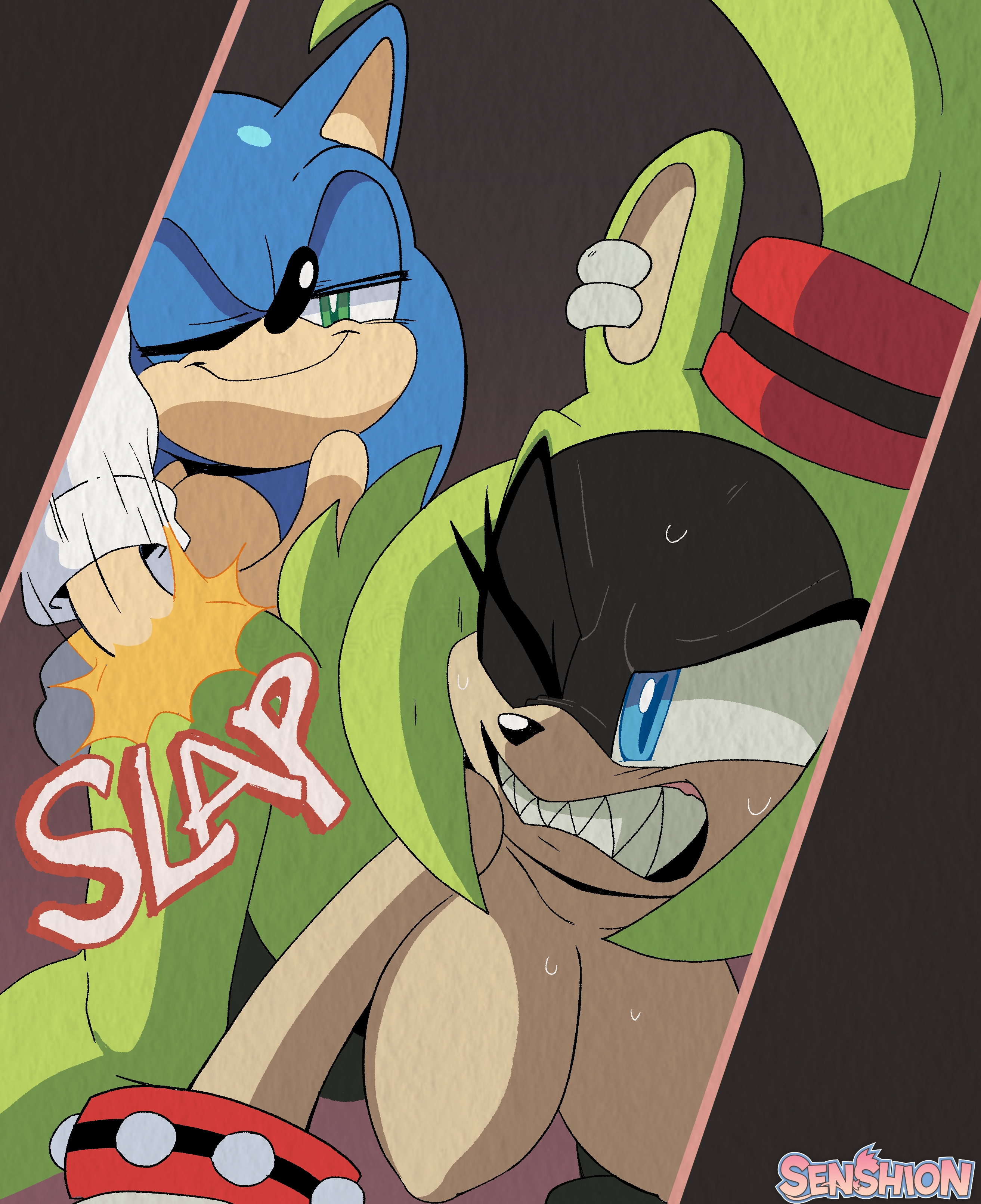 1boy, 1girls, 2023, absurd res, afrosoricid, anthro, ass, blue body, blue eyes, breasts, butt slap, clenched teeth, duo, ear piercing, ear ring, enemies having sex, eulipotyphlan, female, femsub, green body, green eyes, hedgehog, hi res, idw comics, idw publishing, male, male/female, maledom, mammal, mobian (species), piercing, ring piercing, sega, senshion, slap, smile, sonic (series), sonic the hedgehog, sonic the hedgehog (comics), sonic the hedgehog (idw), sonic the hedgehog (series), spanking, surge the tenrec, teeth, tenrec
