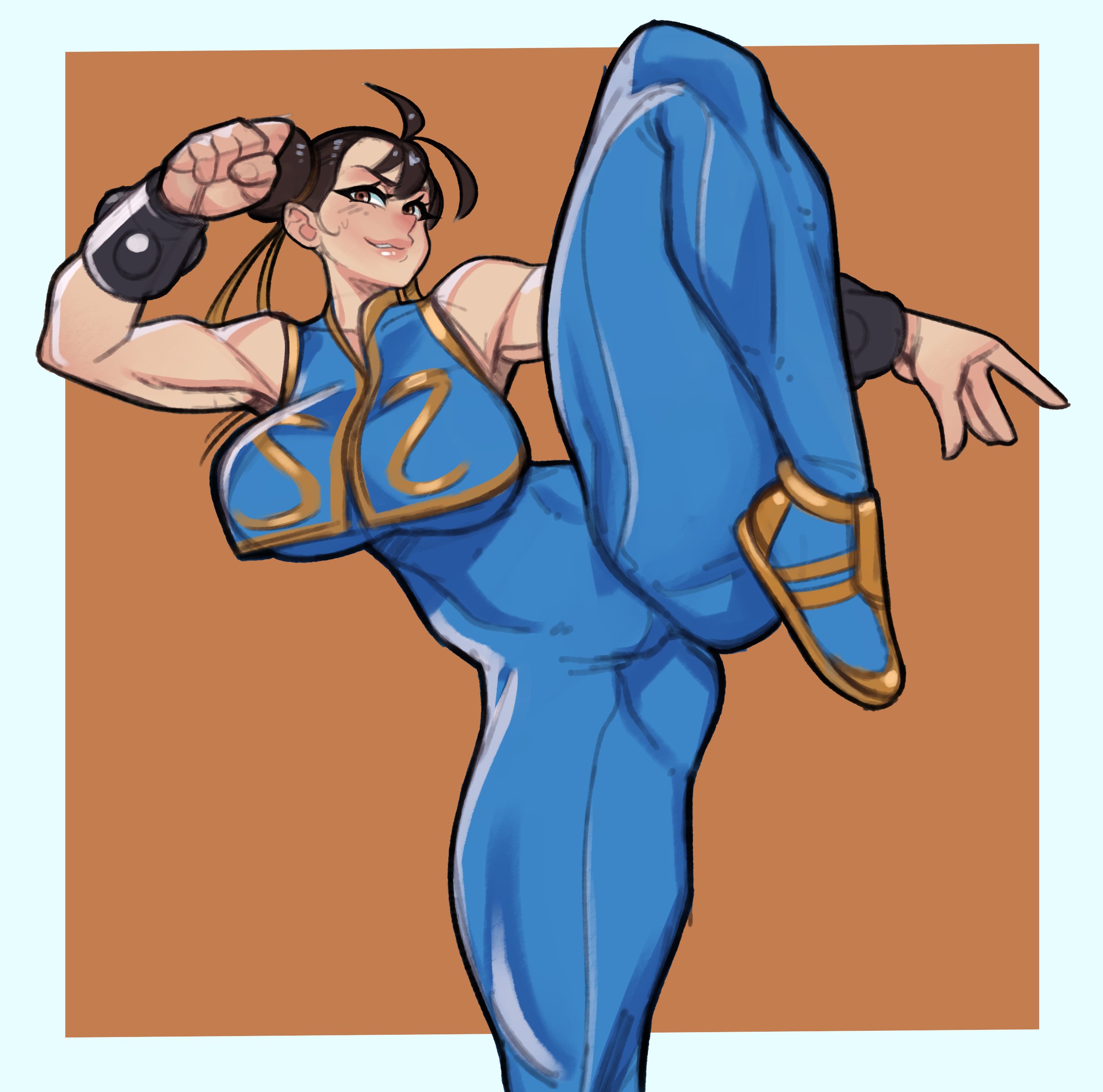 1girls, big breasts, breasts, capcom, chun-li, female, female only, fully clothed, large breasts, solo, street fighter, street fighter alpha, thick thighs, tight clothing, truedevirish, uncensored