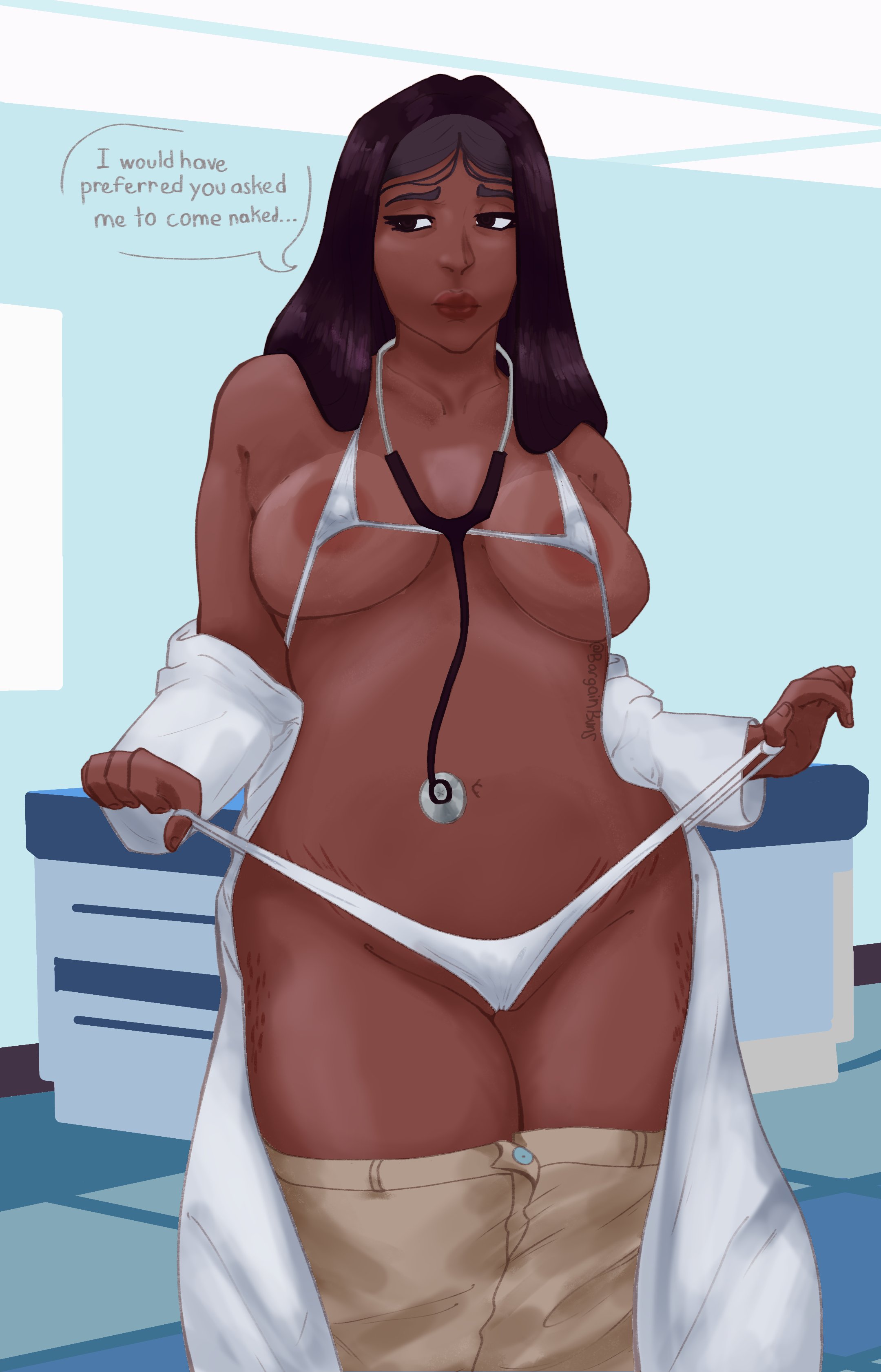 areolae, bargainbuns, big breasts, bikini, black hair, breasts, cartoon network, clothed, clothes removed, clothing, clothing aside, coat, curvaceous, curves, curvy, curvy female, curvy figure, dark skin, dark-skinned female, doctor, doctors office, female, female focus, female only, genitals, hospital, indian, indian female, jacket, labcoat, large breasts, legwear, lipstick, long hair, micro bikini, milf, mother, navel, panties, pants, pants down, pants pulled down, priyanka maheswaran, pussy, pussy peek, removing clothing, solo, solo focus, standing, stethoscope, steven universe, stretch marks, swimsuit, swimwear, thick hips, thick thighs, thighs, tight clothes, tight clothing, underwear, unprofessional behavior, vagina, voluptuous, wide hips, wide thighs
