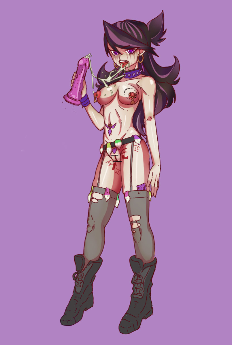 body writing, collar, condom, condom belt, dildo, female, female only, functionally nude, garter belt, girl solo, jaiden, jaiden (vtuber), jaiden animations, mascara, mascara tears, nipple piercing, nipples, only girl, only woman, piercing, smeared mascara, solo, solo female, solo girl, solo men, solo woman, thighhighs, unused condom, used condom, virtual youtuber, vtuber, woman only, woman solo, youtube, youtuber