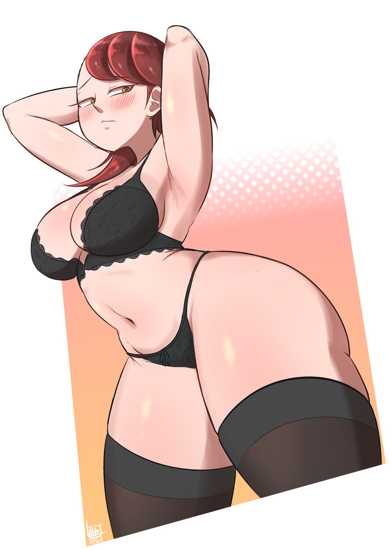 1girls, big breasts, breasts, female, land of the lustrous, littlej (zi19191), rutile (land of the lustrous), stockings, thick thighs