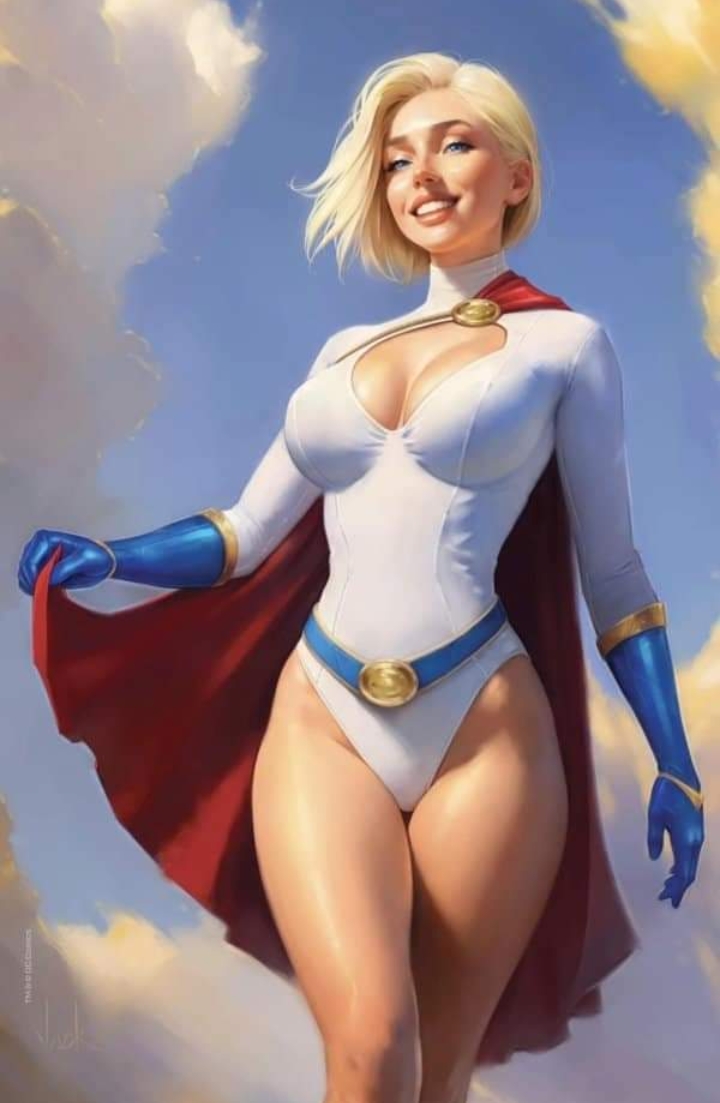 1girls action_comics big_breasts blonde_hair blue_eyes boob_window breasts cape comic_cover curvy curvy_female curvy_figure dc dc_comics female female_only flying fully_clothed karen_starr kryptonian light-skinned_female power_girl short_hair smile solo superheroine superman_(series) thighs