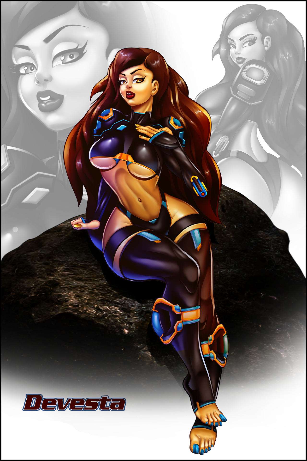 1girls amber_eyes athletic_female barefoot big_breasts blue_toenails breasts brown_hair busty cleavage curvaceous curvy curvy_figure d2kmax d2kprime devesta digital_drawing_(artwork) digital_media_(artwork) eyebrows eyelashes eyes feet female female_focus female_only fit fit_female gold_nails hair hips hourglass_figure huge_breasts human large_breasts legs light-skinned_female light_skin lips long_hair long_toenails mature mature_female nail_polish original original_character red_lipstick thick thick_legs thick_thighs thighs toenails toes top_heavy upper_body voluptuous waist wide_hips