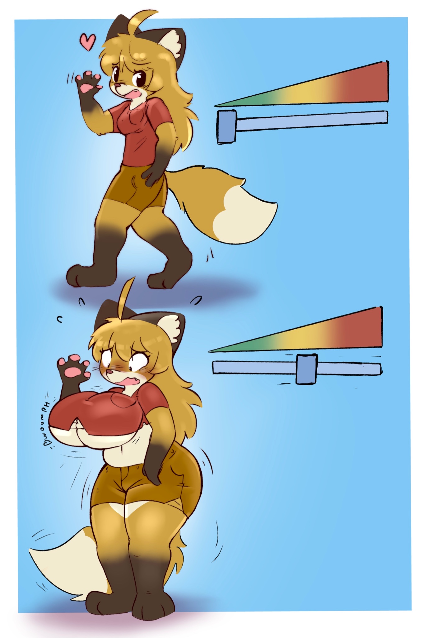 anthro, anthro only, ass expansion, big breasts, body slider, breast expansion, breast growth, breast growth (enlargement), breasts, expansion, female, fujiko (inazuma kat), furry, furry only, hip expansion, inazuma kat, ripped clothing, slider, slider (control), thick thighs, thigh expansion, torn clothes, weight gain, weight gain female, wide hips