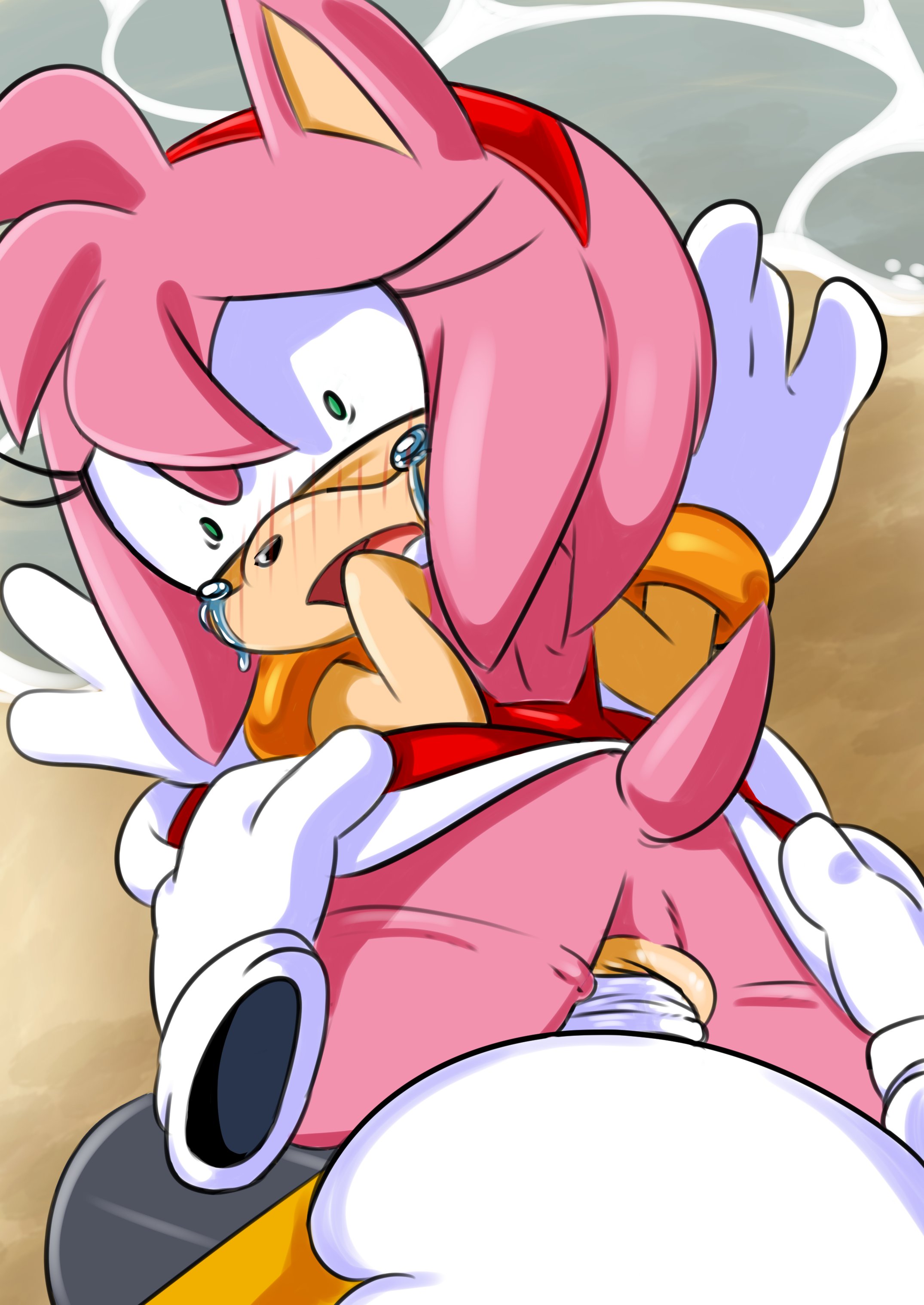 amy rose, anal, anal sex, ass, female, female penetrated, horrified, looking back, male, painal, penis, pokachu (artist), questionable consent, rape, sex, sonic (series), sonic the hedgehog (series), straight, tails, tails the fox, tears
