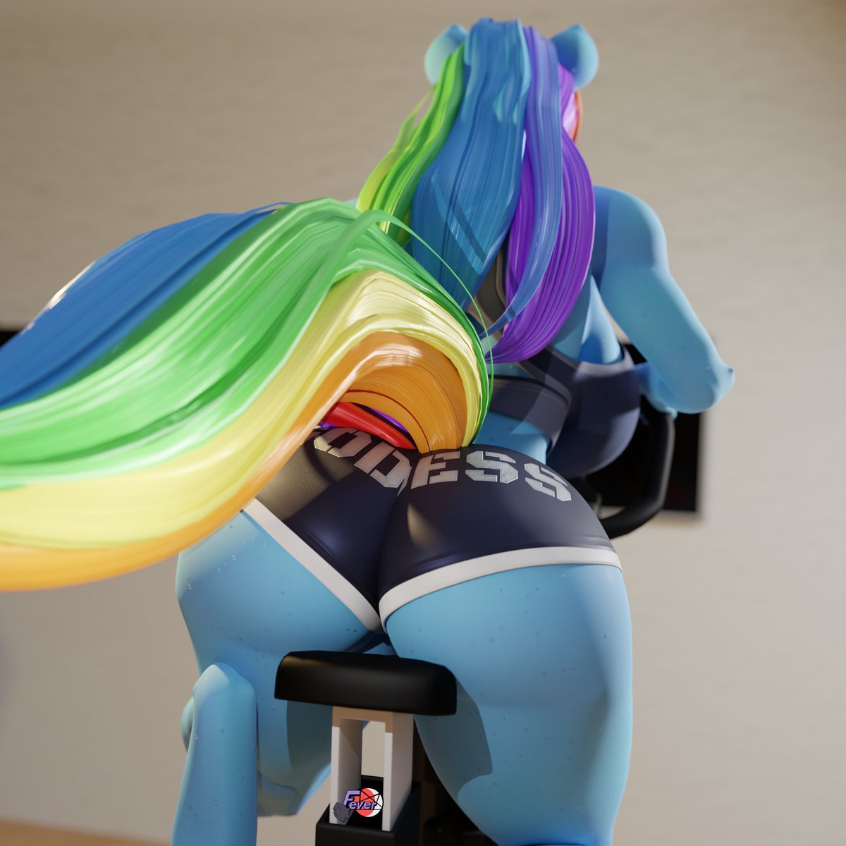 3d, anthro, anthrofied, ass, big ass, big breasts, big butt, blue body, blue skin, breasts, fat ass, female, female only, feversfm, friendship is magic, hasbro, large ass, multicolored hair, my little pony, pony, rainbow dash (mlp), rainbow hair, scrag boy (model), scrag rainbow dash, shorts, solo, solo female, solo focus, thick thighs, thighs, wide hips, workout, workout clothes