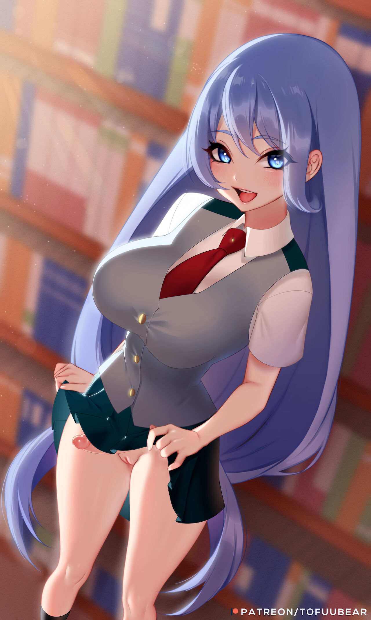 1futa 2d big_breasts blue_eyes blue_hair bottomless breasts cameltoe clothed clothes_lift clothing erect_penis erection erection_under_clothes erection_under_skirt futa_only futa_sans_balls futanari hi_res human large_breasts light-skinned_futanari light_skin long_hair looking_at_viewer mostly_clothed my_hero_academia nejire_hado open_mouth penis pussy skirt skirt_lift solo standing teenager tofuubear