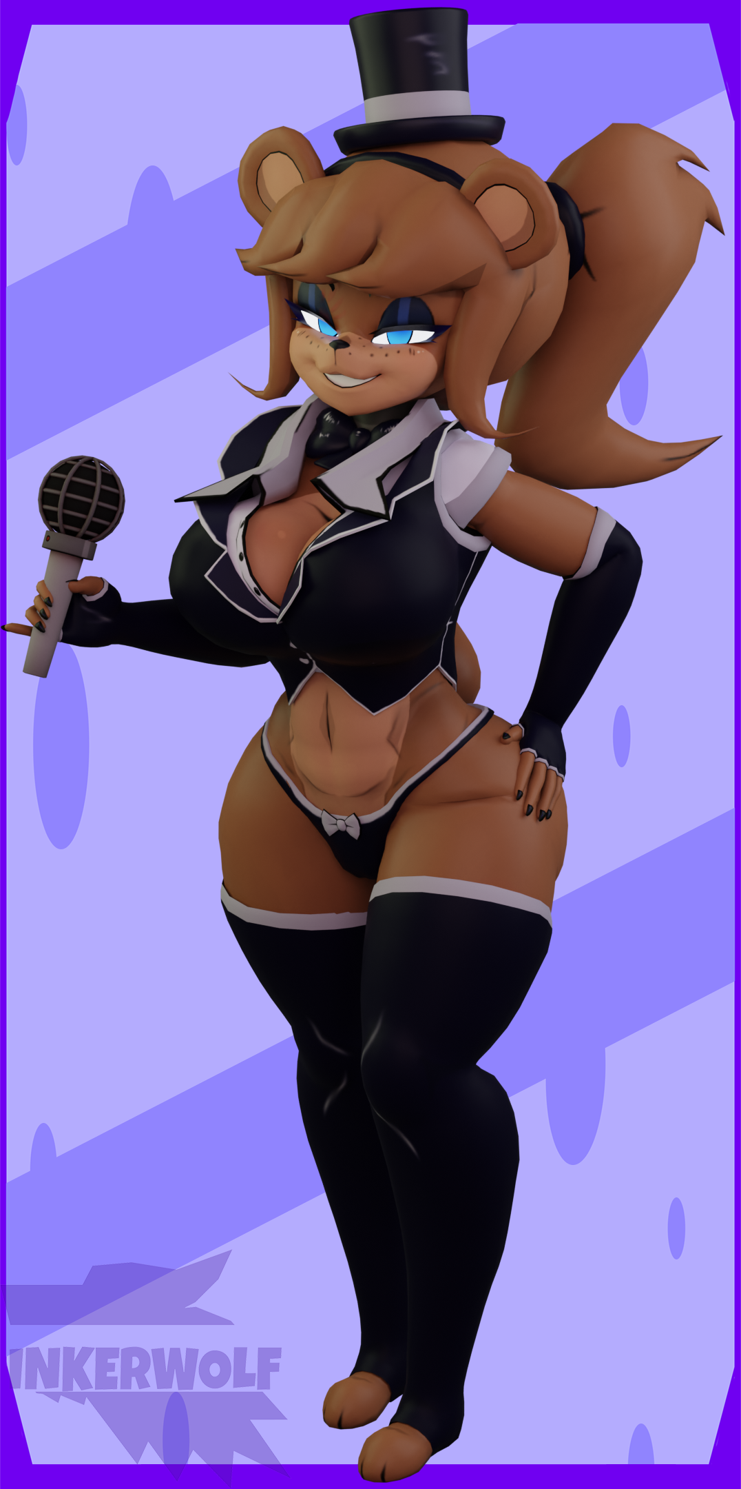 3d, 3d (artwork), brown hair, cally3d, clazzey, cryptiacurves, fazclaire's nightclub, female, five nights at freddy's, fnaf, freddy (fnaf), fredina (cally3d), fredina's nightclub, frenni (cryptia), frenni fazclaire, rule 63, scottgames, solo, solo female, tagme