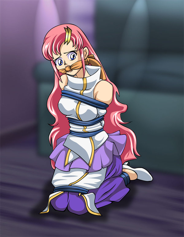 arms_behind_back bare_shoulders bondage d-mizton dress gag gagged gundam gundam_seed heels lacus_clyne long_dress rope