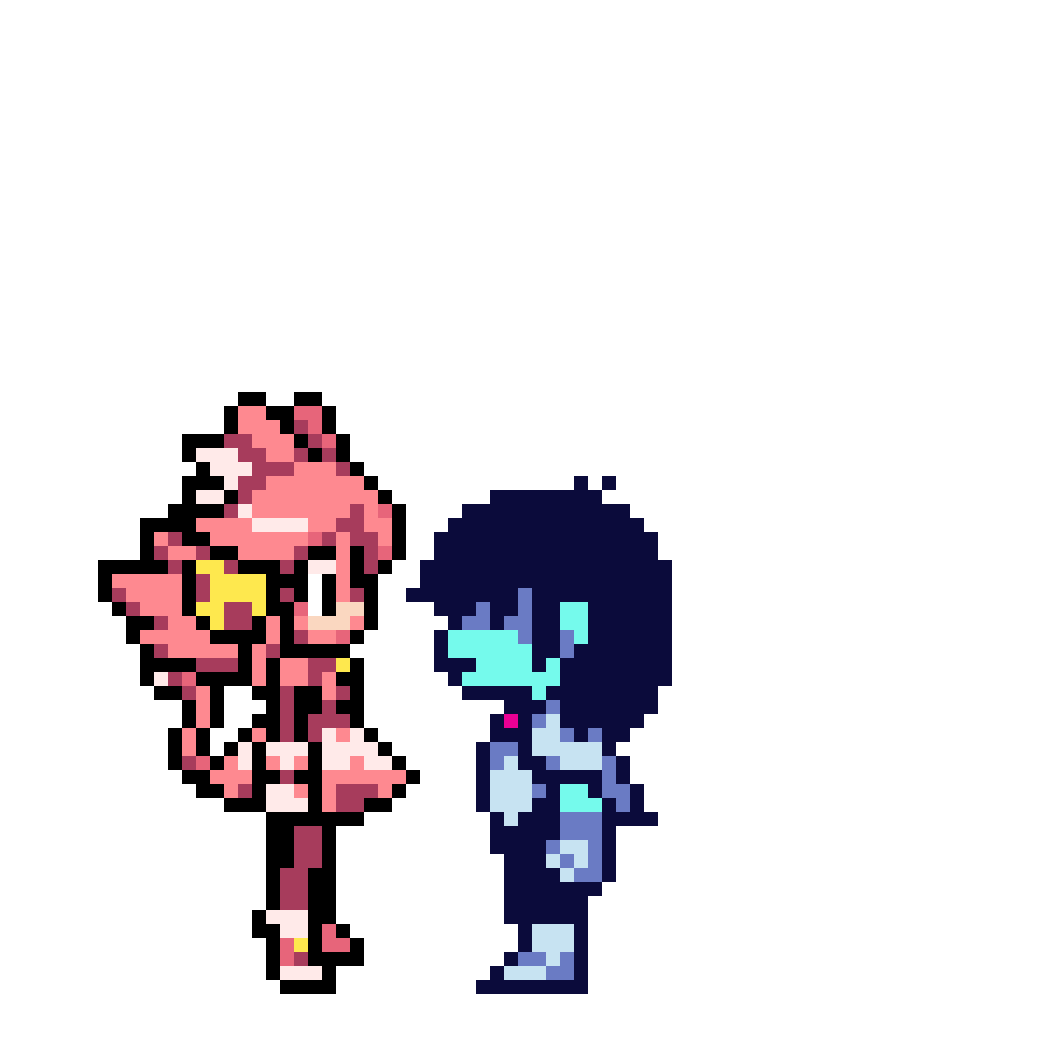 accurate_art_style ambiguous_penetration animated deltarune deltarune_chapter_5 female_on_bottom kiss kiss_on_forehead kris_(deltarune) mad_mew_mew pink_(deltarune) pixel_animation white_background