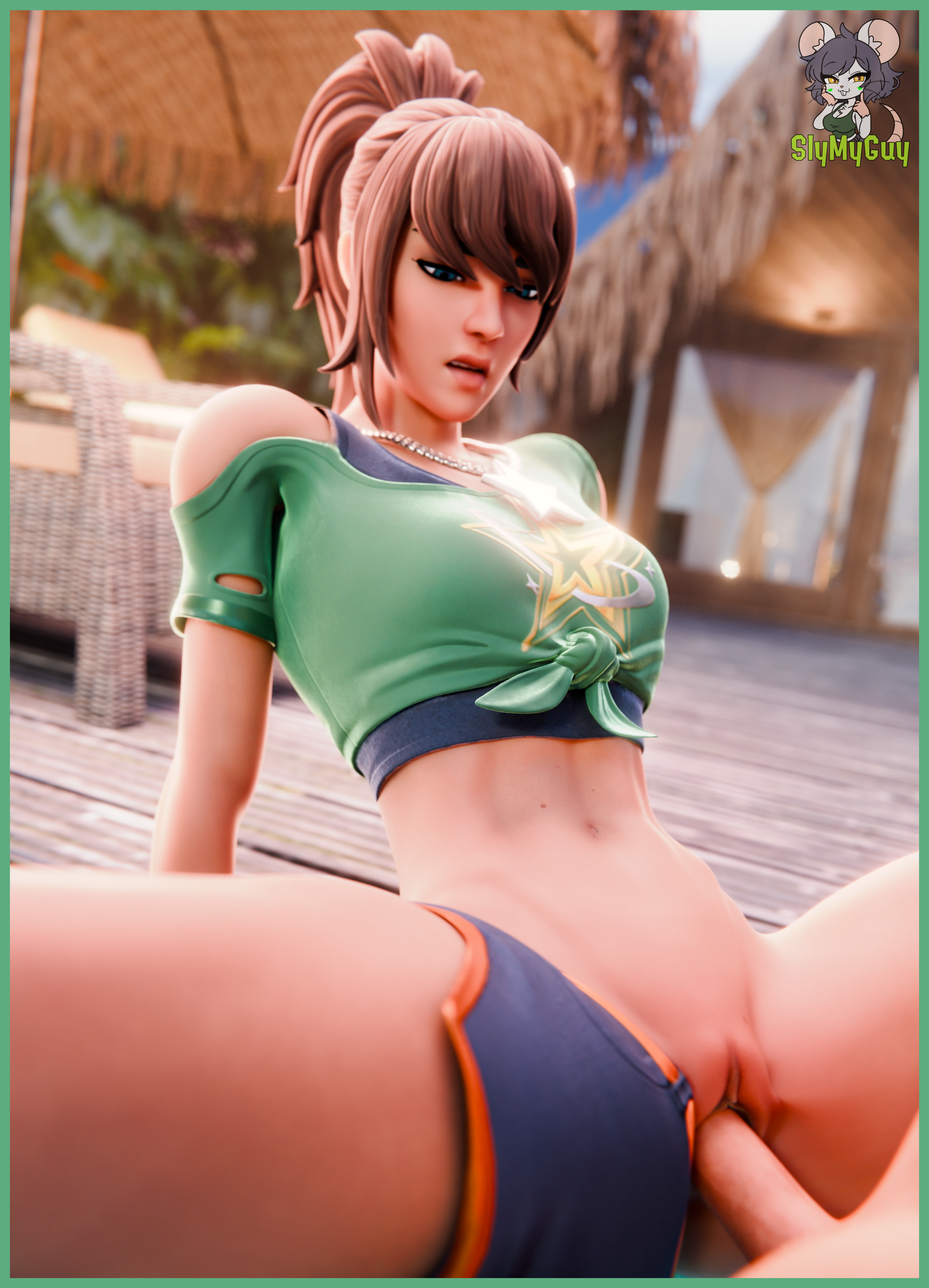 fortnite, heatwave pj (fortnite), light skin, light-skinned female, light-skinned male, partially clothed, pj (fortnite), poolside, slymyguy, tagme, unseen face, unseen male face, vaginal penetration
