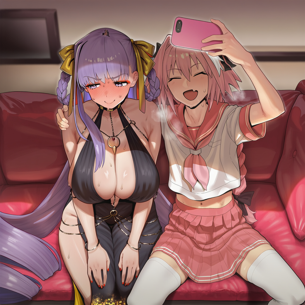 ai_generated astolfo_(fate) bb_dubai_(fate) big_ass big_breasts curvy_female fate/grand_order fate_(series) recording