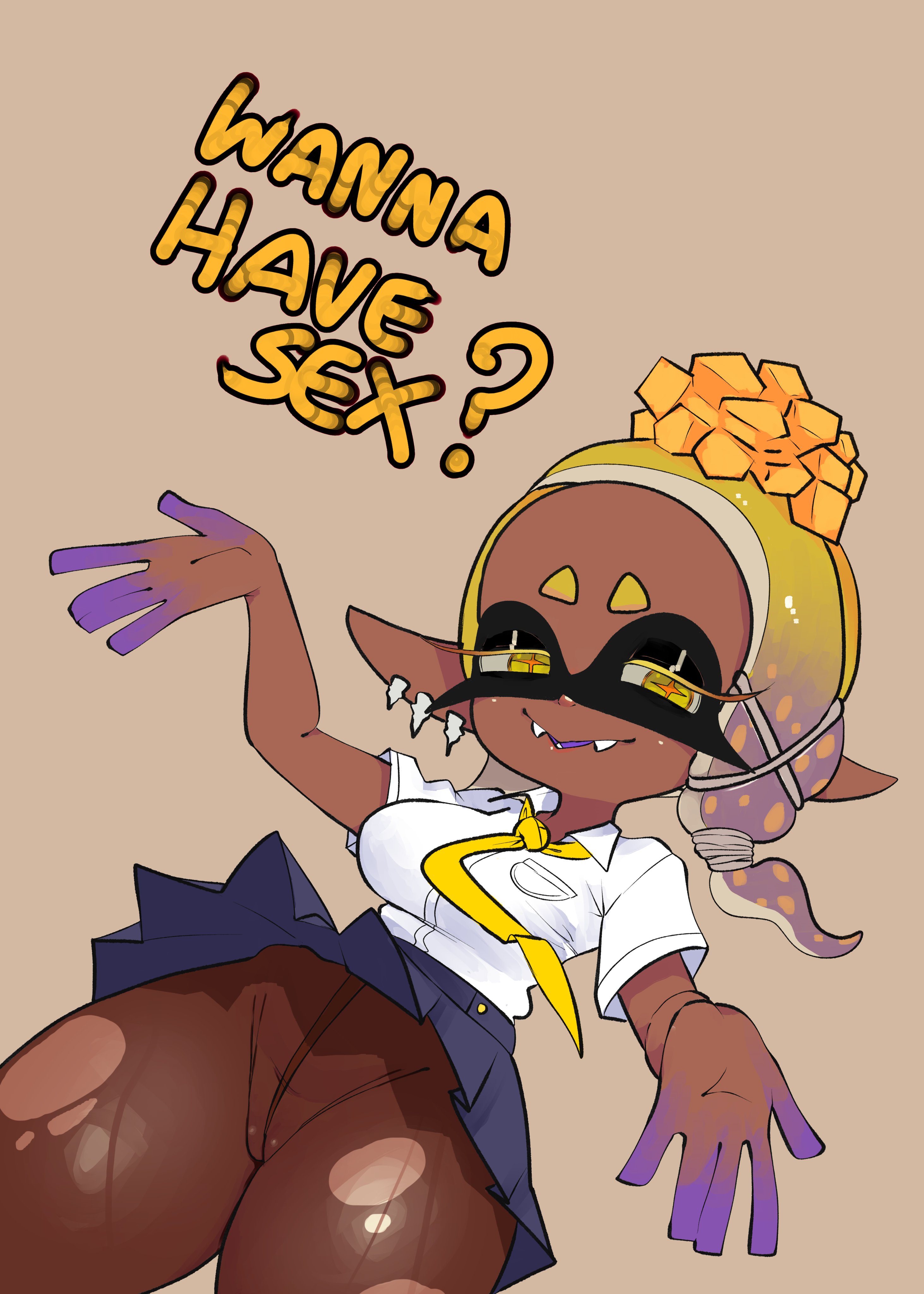 asking for sex, dialogue, english dialogue, english text, female, frye (splatoon), imminent sex, meweeze, pantyhose, splatoon, torn pantyhose