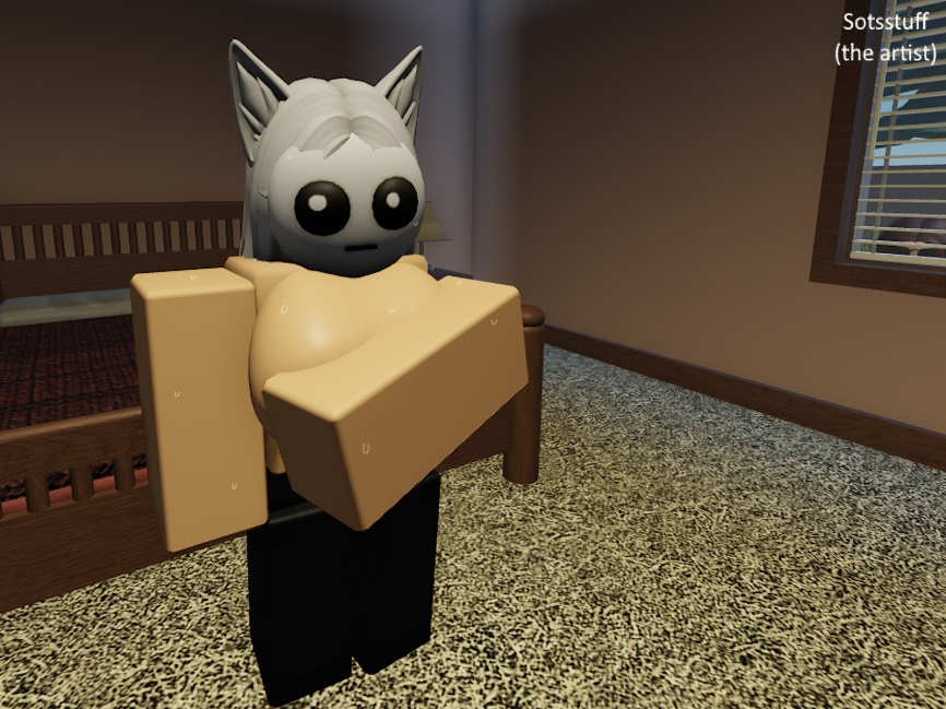 1girls 3d bedroom big_breasts hiding_breasts masked_female no_sex original_character roblox robloxian solo sotsstuff tagme white_hair