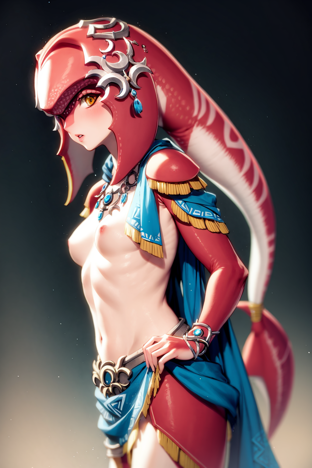 1girls ai_generated civitai female_zora fish_girl mipha monster_girl the_legend_of_zelda the_legend_of_zelda:_breath_of_the_wild zora