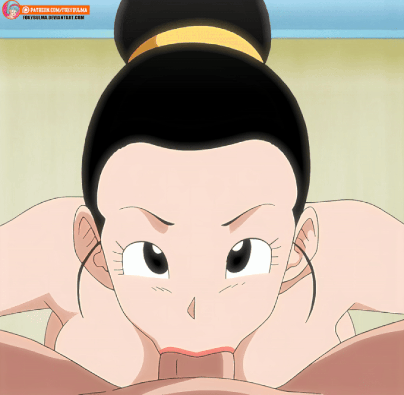 animated, animated gif, black hair, blowjob, chichi, dragon ball, fellatio, foxybulma, gif, looking at viewer, nude, oral, pov, sex