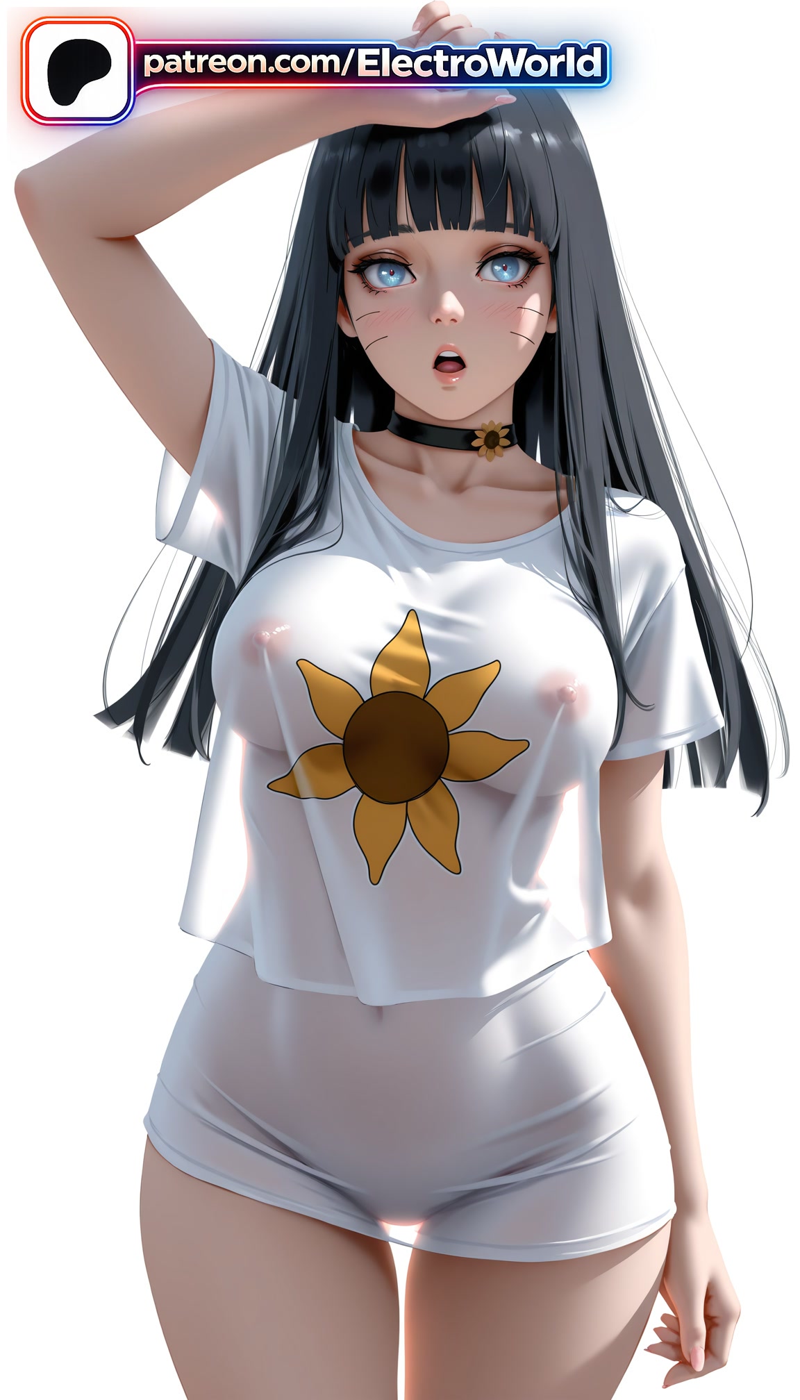 1girls, 2026, ai generated, artist name, bangs, black choker, black hair, blue eyes, blunt bangs, boruto: two blue vortex, breasts, bust, chest, choker, covered nipples, electroworld, exposed nipples, female, hi res, high quality, high resolution, highres, hime cut, long hair, looking at viewer, naruto, naruto (series), nipples, nipples outside, patreon, patreon username, see-through, shirt, solo, stable diffusion, t-shirt, uzumaki himawari, watermark, wet, wet clothes, wet shirt, white background, white shirt