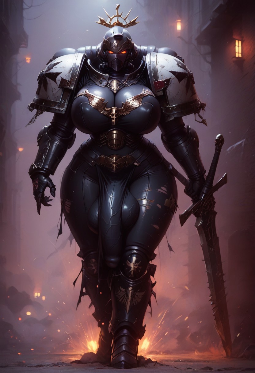 ai_generated armor big_balls big_cock black_templars futanari space_marine sword thick_thighs warhammer_(franchise) warhammer_40k