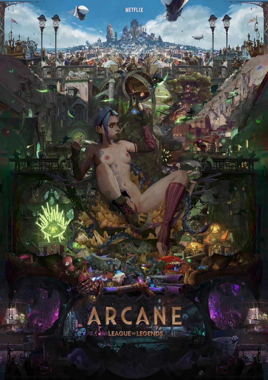 arcane, arcane jinx, female, jinx (league of legends), league of legends, naked female, powder (arcane), riot games