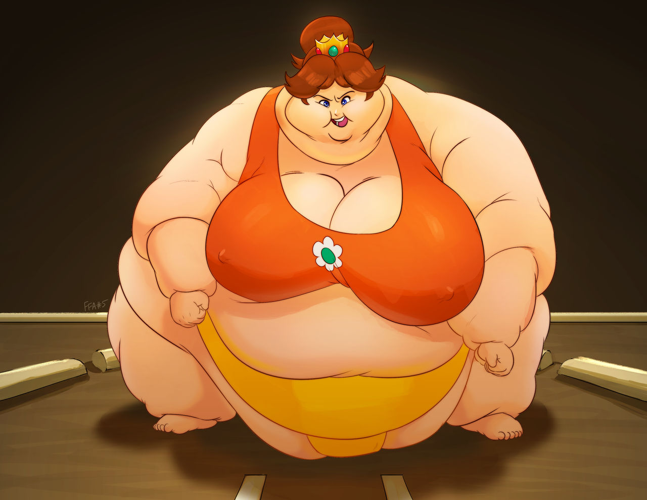 1girls barely_clothed belly big_belly big_breasts breasts clothing enormous_breasts fat fat_belly fat_rolls fat_woman female female_only ffanumber5 gigantic_belly gigantic_breasts huge_belly huge_breasts human large_belly large_breasts mario_(series) morbidly_obese morbidly_obese_female nintendo obese obese_female overweight overweight_female princess princess_daisy royalty sumo super_mario_bros.