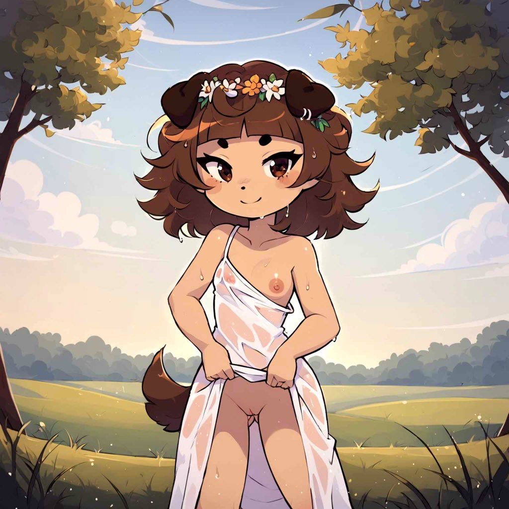 ai_generated brown_eyes brown_hair brown_tail dog_ears dog_girl mimi_(typh) see-through_dress typh white_dress