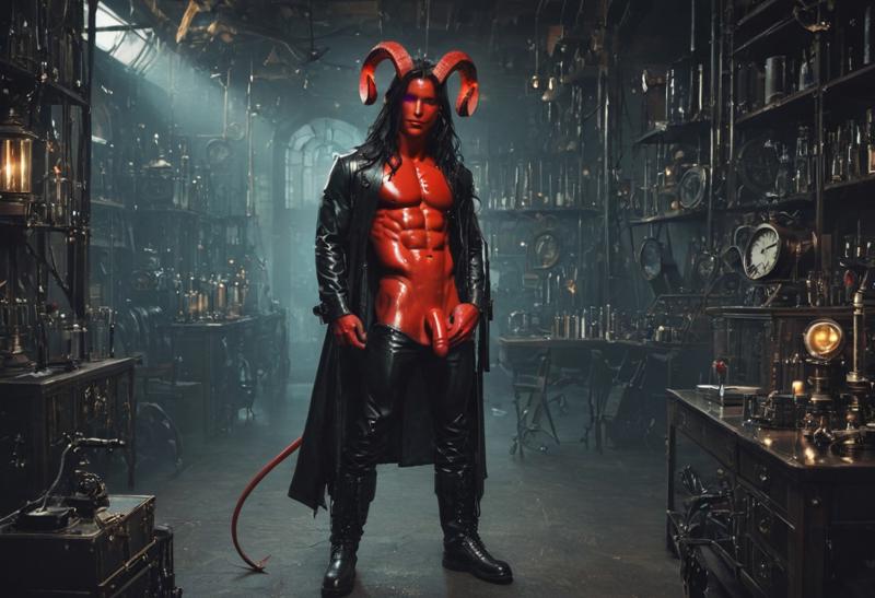 1boy abs ai_generated demon horns male male_only pecs penis red_skin solo xentor