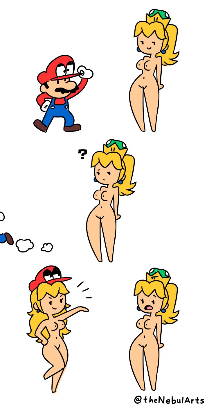 1boy 2girls ? blonde_hair blue_overalls breasts cappy_(mario) clothing crown duo facial_hair female genderswap_(mtf) human light-skinned_female light_skin luigi luigiette male mario mario_(series) moustache nebularts new_super_mario_bros._u_deluxe nintendo nipples nude nude_female princess_peach pussy red_hat rule_63 smug smug_face super_mario_odyssey white_background