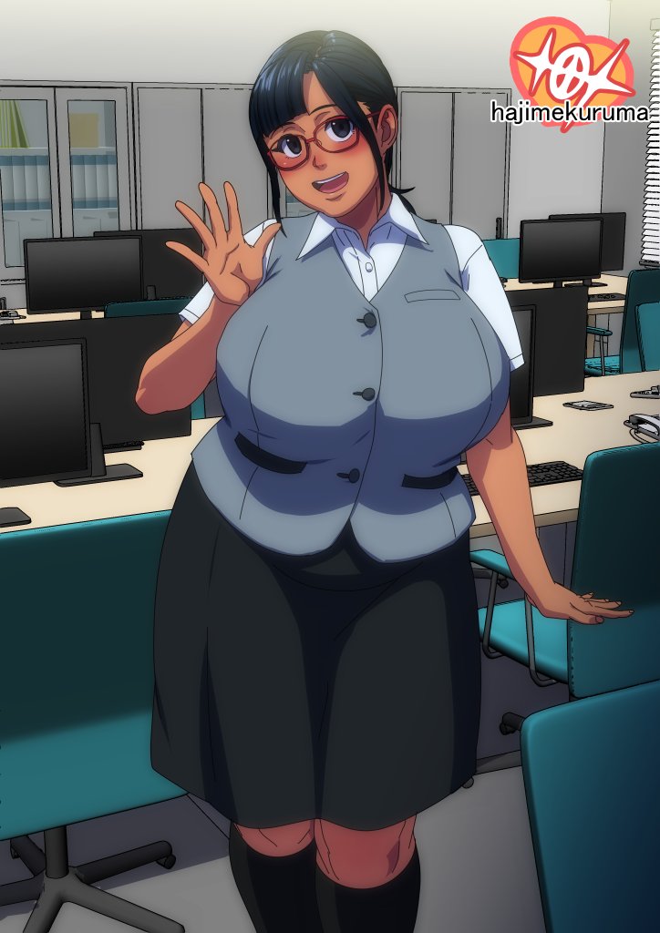 1girls big_breasts black_hair breasts busty curvaceous curvy curvy_body curvy_female curvy_figure female glasses hajimekuruma huge_breasts large_breasts office_lady original original_character voluptuous